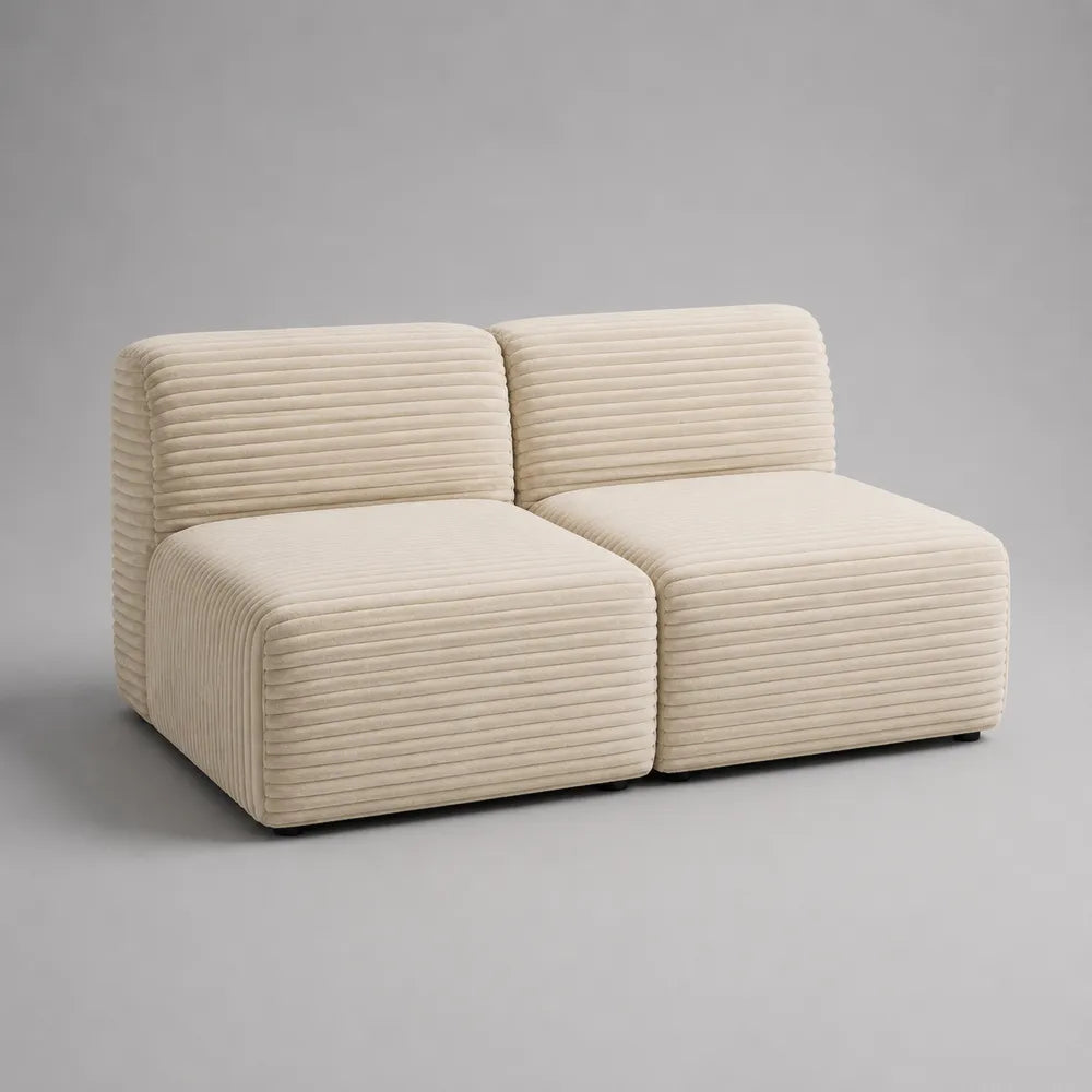 Divano modulare 2 posti in tessuto effetto velluto a coste beige struttura in legno e metallo 180 cm x 95 cm x 78 cm