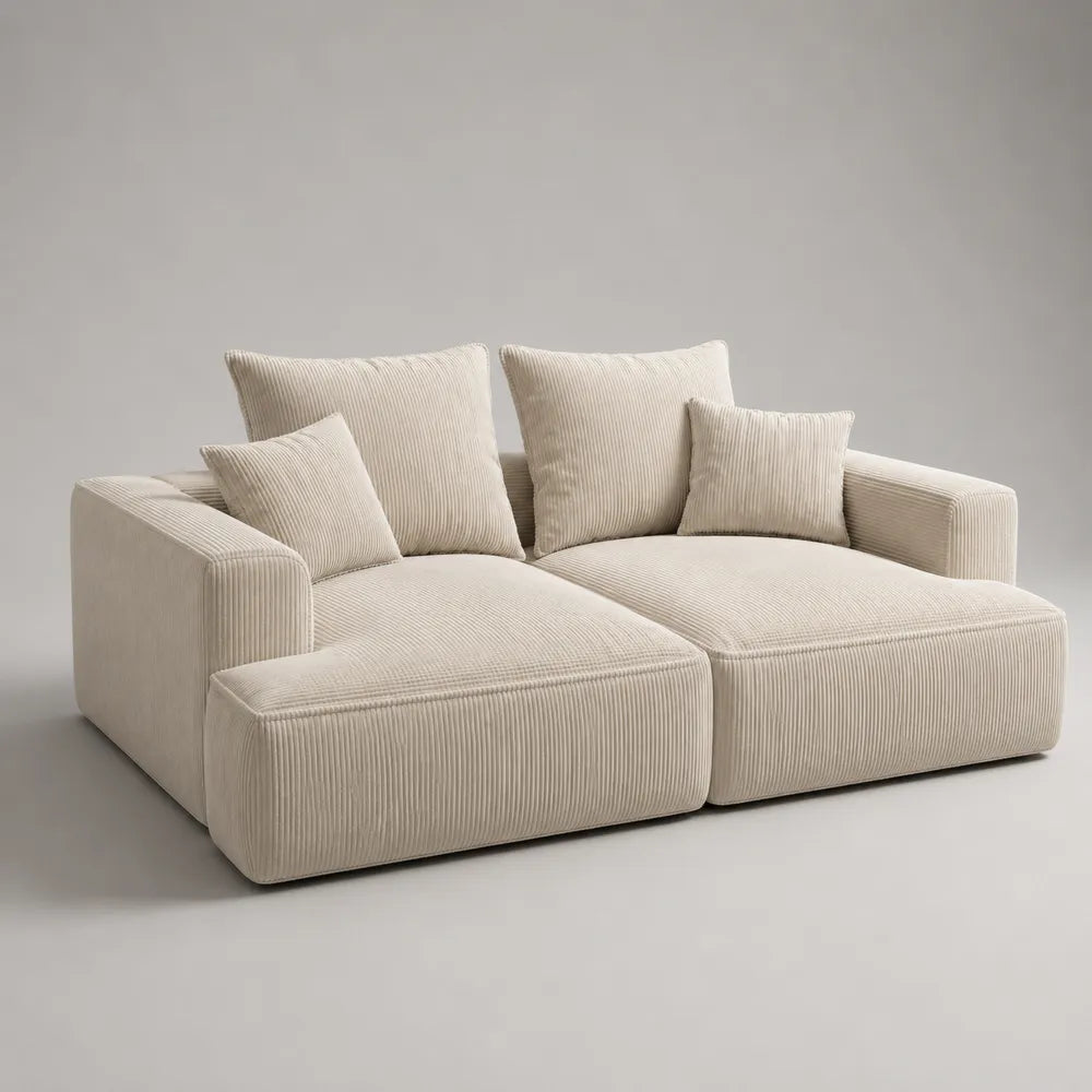 Divano modulare 2 posti in tessuto poliestere effetto velluto a coste beige 180x95x70 cm