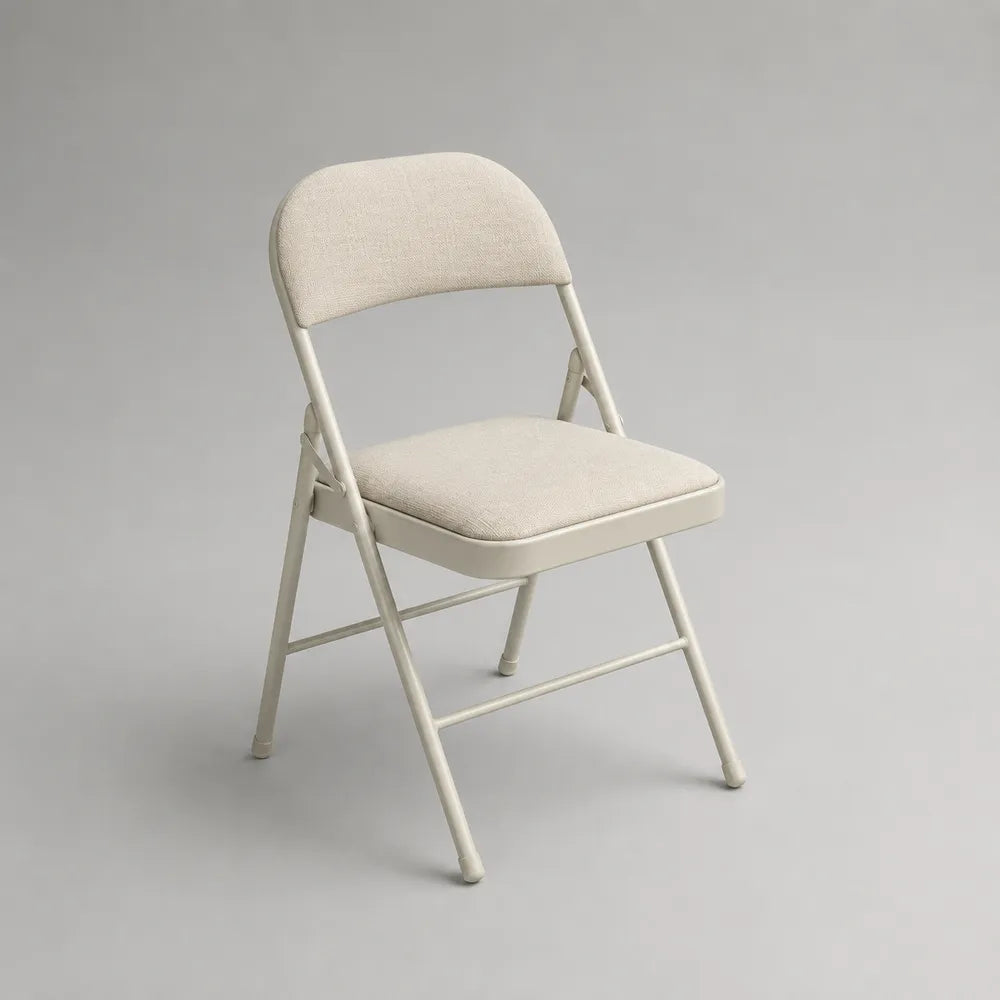 Sedia da pranzo pieghevole imbottita in tessuto poliestere beige crema con struttura in acciaio 46x50x80 cm