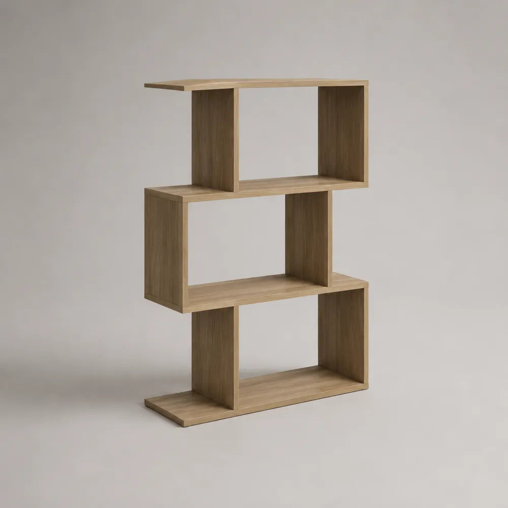 Libreria a giorno in MDF effetto rovere chiaro struttura geometrica a scomparti aperti 80 cm x 25 cm x 120 cm