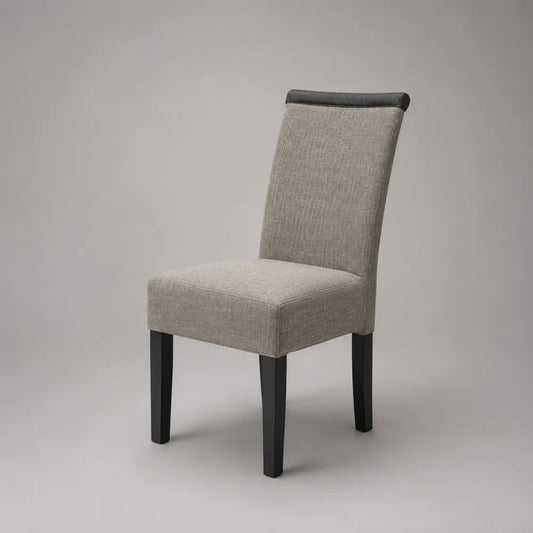 Sedia da pranzo con schienale alto imbottito in tessuto poliestere beige e gambe in legno massello nero 46 x 58 x 98 cm