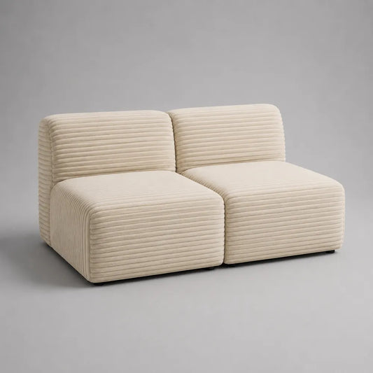 Divano modulare 2 posti in tessuto effetto velluto a coste beige struttura in legno e metallo 180 cm x 95 cm x 78 cm