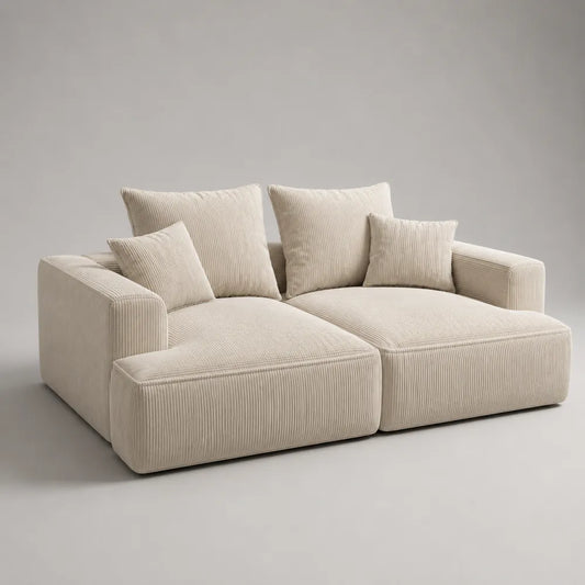Divano modulare 2 posti in tessuto poliestere effetto velluto a coste beige 180x95x70 cm