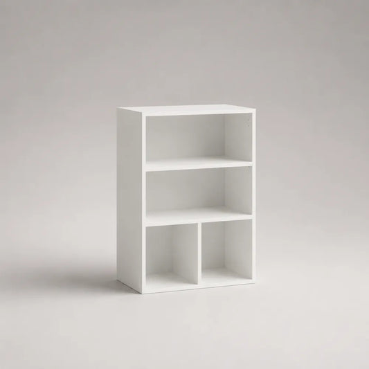 Libreria a giorno in MDF bianco 4 vani aperti struttura geometrica 60 cm x 30 cm x 90 cm