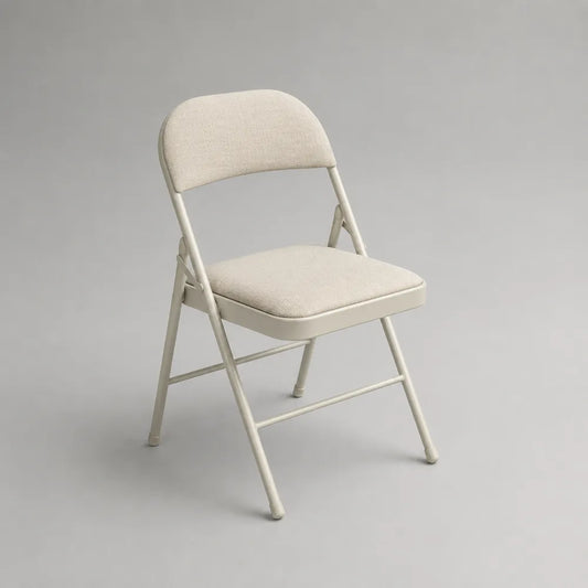 Sedia da pranzo pieghevole imbottita in tessuto poliestere beige crema con struttura in acciaio 46x50x80 cm
